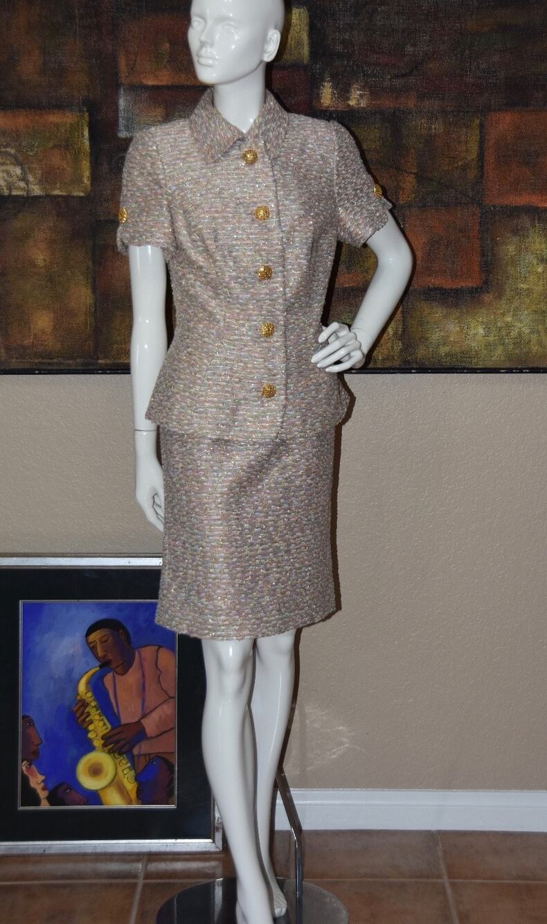 Lourdes Chavez Haute Couture Tweed Silk Skirt Designer Suit Size 10 NEW!!!